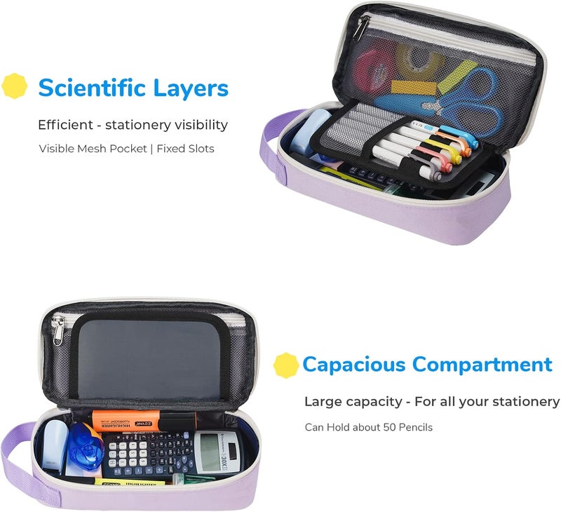 ECHSRT Pencil Case for Men Women, Large Pen Bag for Adults, Portable Pencil Pouch Aesthetic with Handle, Zipper Cases for Office Organizer Purple for Girls - Image 2